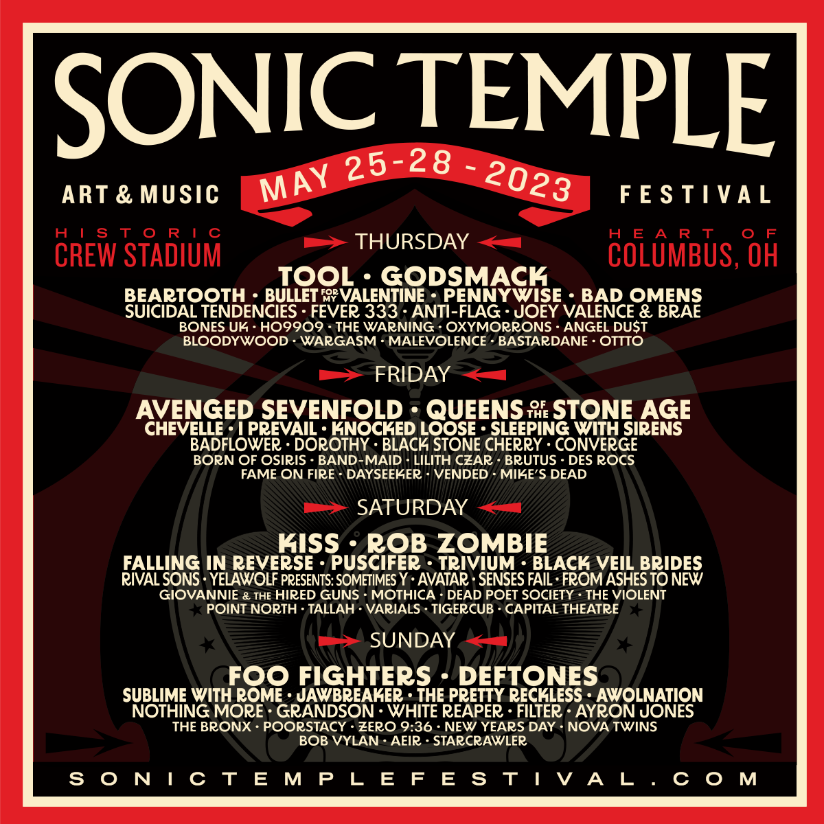 Sonic Temple Art & Music Festival: Kiss & Rob Zombie - Saturday  at Falling in Reverse Concert Tickets